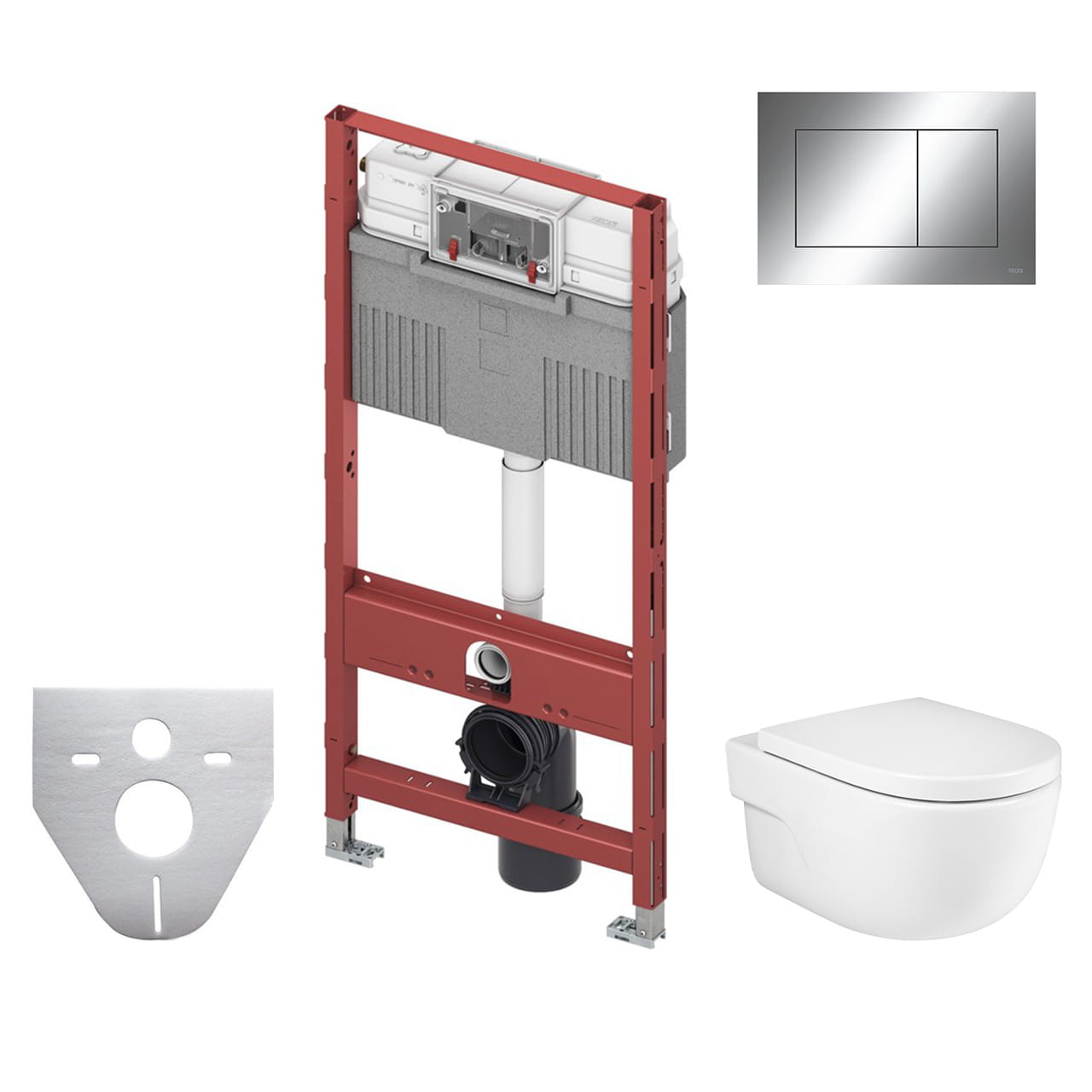 ROCA MERIDIAN závesné WC s montážnym prvkom TECEprofil, Rimless splachovanie, SoftClose sedátko, chrómové tlačidlo