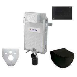 ARTCERAM FILE 2.0 závesné WC s montážnym prvkom Easy Renovmodul, Rimless splachovanie, SoftClose sedátko, čierne tlačidlo