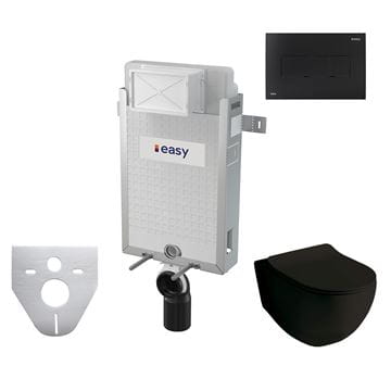 ARTCERAM FILE 2.0 závesné WC s montážnym prvkom Easy Renovmodul, Rimless splachovanie, SoftClose sedadlo, čierne tlačidlo