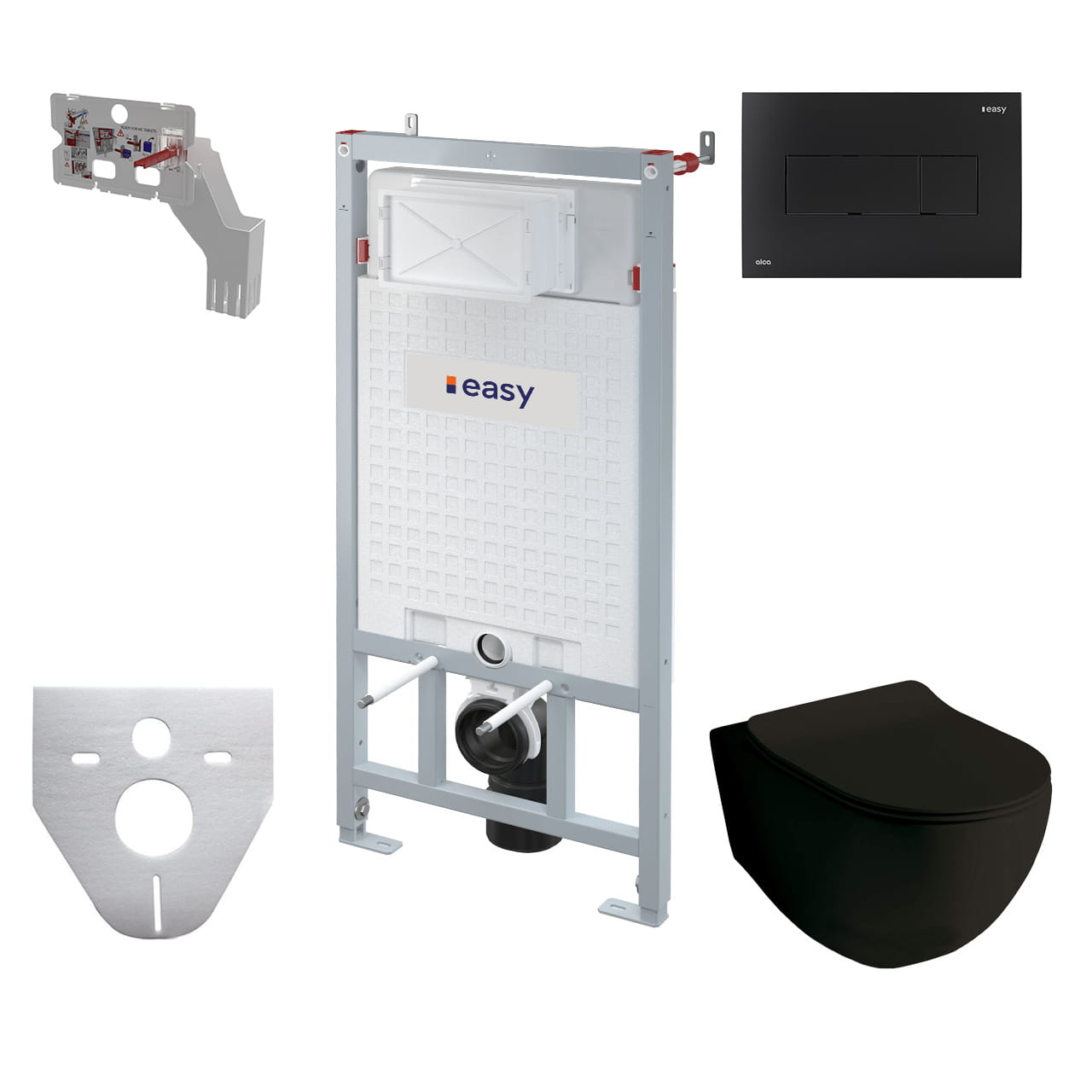 ARTCERAM FILE 2.0 závesné WC s montážnym prvkom Easy Sadromodul, Rimless splachovanie, SoftClose sedátko, čierne tlačidlo