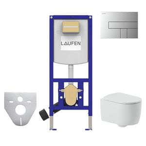 ARTCERAM MONET závesné WC s montážnym prvkom Laufen Ineo CW102, Rimless splachovanie, SoftClose sedátko, chrómové tlačidlo