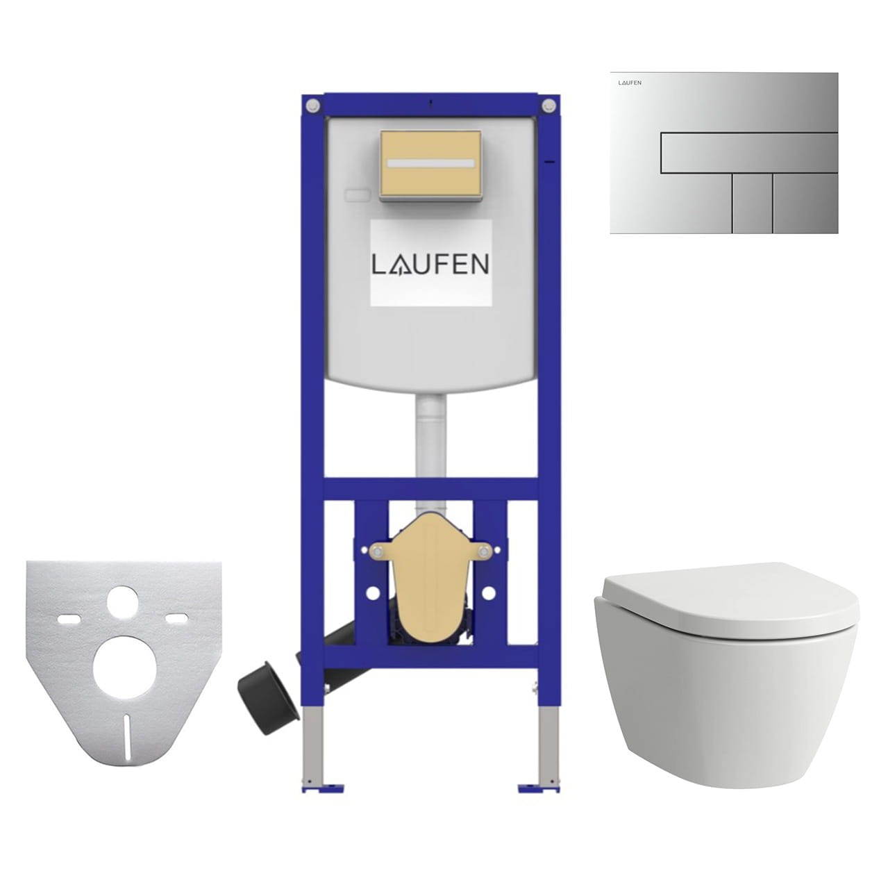 LAUFEN FIORA závesné WC s montážnym prvkom Laufen Ineo CW102, Rimless splachovanie, SoftClose sedátko, chrómové tlačidlo