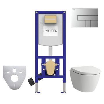 LAUFEN FIORA závesné WC s montážnym prvkom Laufen Ineo CW102, Rimless splachovanie, SoftClose sedadlo, chrómové tlačidlo