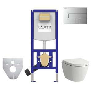 LAUFEN FIORA závesné WC s montážnym prvkom Laufen Ineo CW102, Rimless splachovanie, SoftClose sedátko, chrómové tlačidlo
