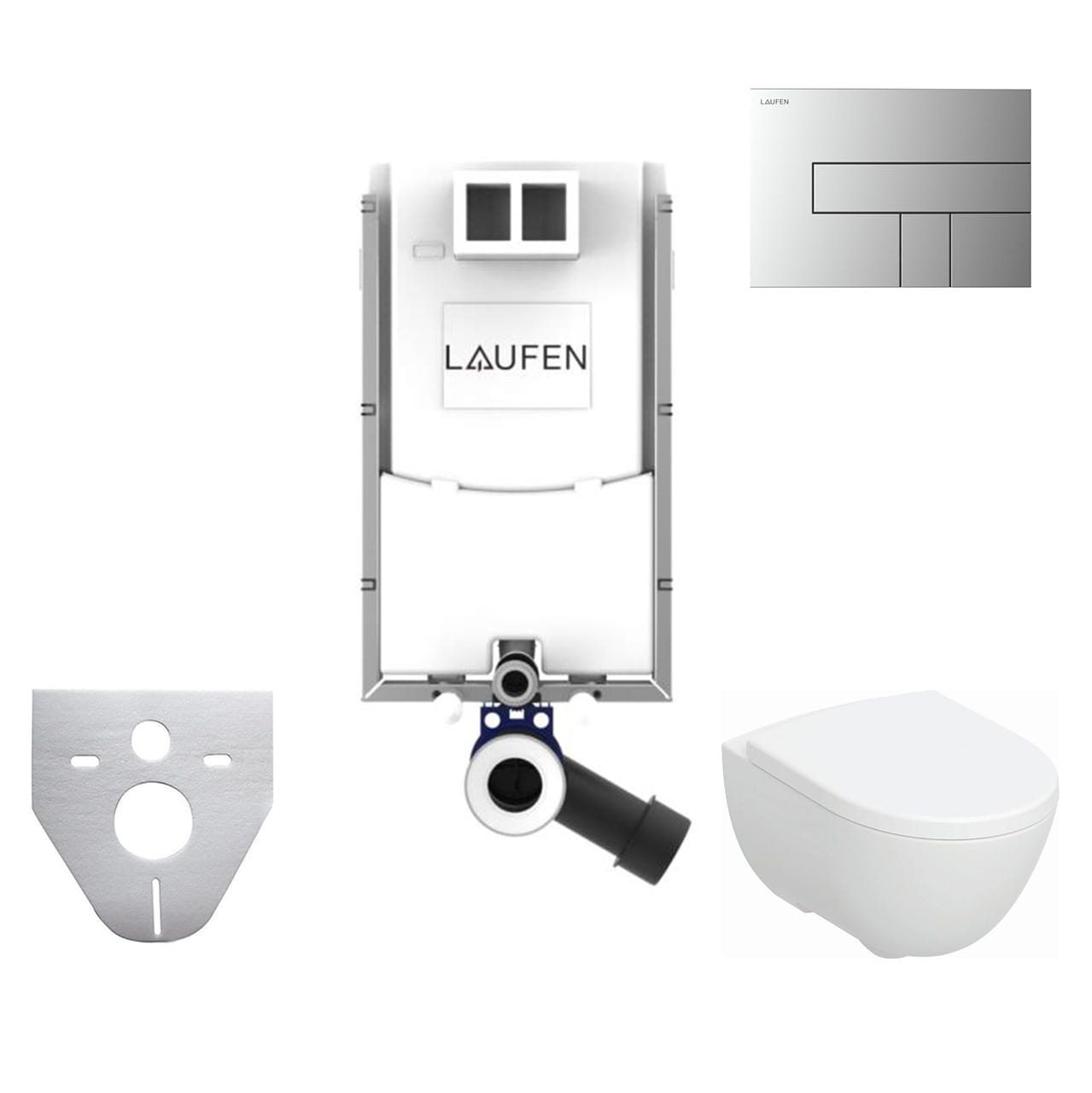 CONCEPT závesné WC s montážnym prvkom Laufen Ineo TW102, Rimfree splachovanie, Soft-close sedátko, chrómové tlačidlo