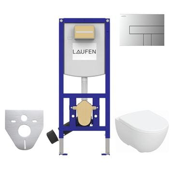 CONCEPT závesné WC s montážnym prvkom Laufen Ineo, Rimfree splachovanie, Soft-close sedadlo, chrómové tlačidlo