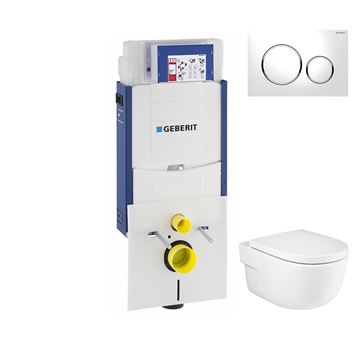 CONCEPT závesné WC s montážnym prvkom Kombifix, Rimfree splachovanie, Soft-close sedadlo, biele tlačidlo