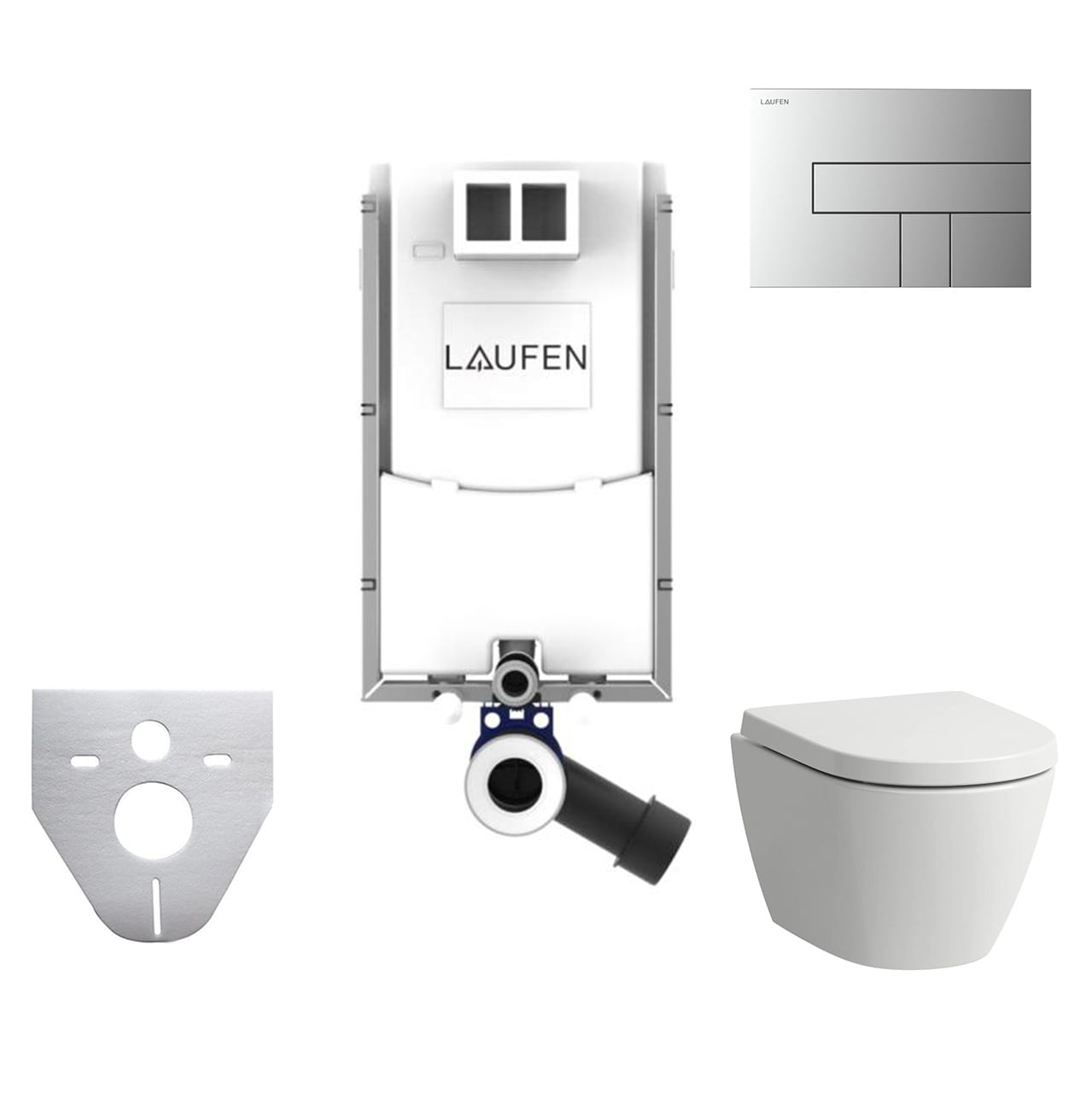 LAUFEN FIORA závesné WC s montážnym prvkom Laufen Ineo TW102, Rimless splachovanie, SoftClose sedátko, chrómové tlačidlo