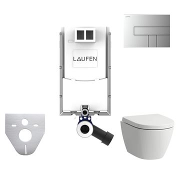 LAUFEN FIORA závesné WC s montážnym prvkom Laufen Ineo TW102, Rimless splachovanie, SoftClose sedadlo, chrómové tlačidlo