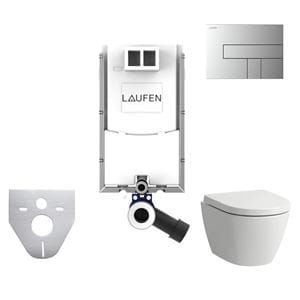 LAUFEN FIORA závesné WC s montážnym prvkom Laufen Ineo TW102, Rimless splachovanie, SoftClose sedátko, chrómové tlačidlo