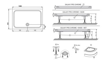 RAVAK GIGANT PRO CHROME sprchová vanička 100x80 cm, liaty mramor, bez nožičiek XA04A401010 Technický nákres