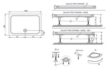 RAVAK GIGANT PRO CHROME sprchová vanička 120x80 cm, liaty mramor, bez nožičiek XA04G401010 Technický nákres