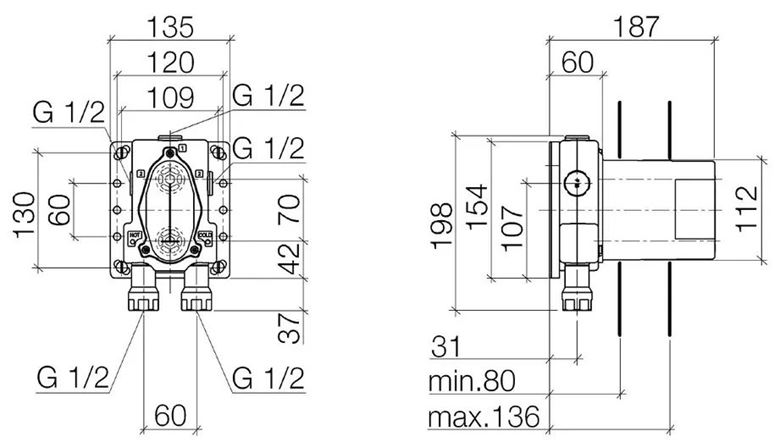 DORNBRACHT podomietkové teleso DN15 35 425 970 90 Technický nákres