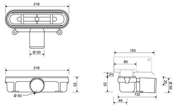 UNIDRAIN 1417 nízky sifón DN50, pre podlahový žľab, bočný odpad 1417.0050 Technický nákres