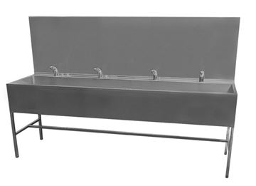 AZP BRNO umývací žľab 250 cm, na podlahu, 4 termostatické senzorové batérie, napájanie zo siete, nerez