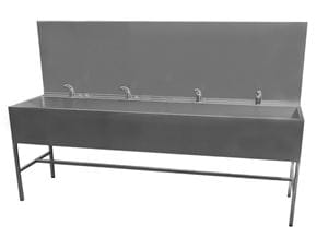 AZP BRNO umývací žľab 250 cm, na podlahu, 4 termostatické senzorové batérie, napájanie zo siete, nerez