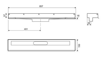 UNIDRAIN 1002 sprchový žľab 800 mm, k stene, bez odtoku, bez roštu, nerez oceľ 1002.0800 Technický nákres