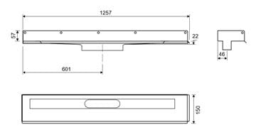 UNIDRAIN 1002 sprchový žľab 1200 mm, k stene, bez odtoku, bez roštu, nerez oceľ 1002.1200 Technický nákres