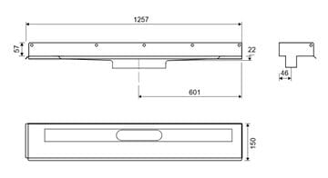 UNIDRAIN 1003 sprchový žľab 1200 mm, k stene, bez odtoku, bez roštu, nerez oceľ 1003.1200 Technický nákres