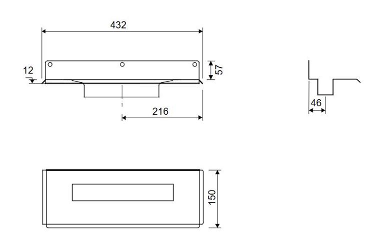 UNIDRAIN 1004 sprchový žľab 300 mm, k stene, bez odtoku, bez roštu, nerez oceľ 1004.0300 Technický nákres