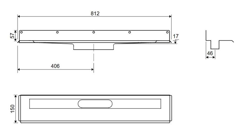 UNIDRAIN 1004 sprchový žľab 700 mm, k stene, bez odtoku, bez roštu, nerez oceľ 1004.0700 Technický nákres