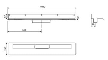 UNIDRAIN 1004 sprchový žľab 900 mm, k stene, bez odtoku, bez roštu, nerez oceľ 1004.0900 Technický nákres