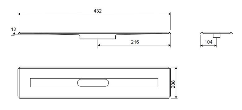UNIDRAIN 3004 sprchový žľab 300 mm, do priestoru aj k stene, bez odtoku, bez roštu, nerez oceľ 3004.0300 Technický nákres
