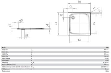 KALDEWEI SUPERPLAN 390-1 sprchová vanička 90x90 cm, smaltovaná oceľ, bez nosiča 446900010001 Technický nákres