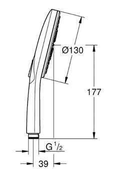 GROHE RAINSHOWER SMARTACTIVE 130 ručná sprcha pr. 130 mm, 3 prúdy, Water Saving, cool sunrise 26574GL0 Technický nákres