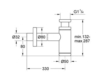 GROHE dizajnový sifón k umývadlu DN32, s prevlečnou maticou 5/4, brúsený cool sunrise 28912GN0 Technický nákres