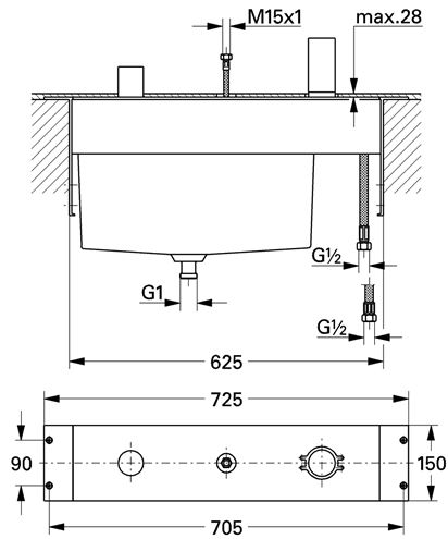 GROHE montážne teleso DN20 33339000 Technický nákres