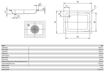 KALDEWEI SANIDUSCH 551 sprchová vanička 80x90 cm, smaltovaná oceľ, bez nožičiek, Antislip 440830000001 Technický nákres