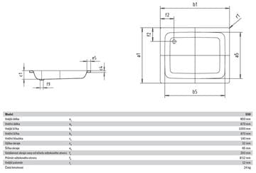 KALDEWEI SANIDUSCH 550 sprchová vanička 80x100 cm, smaltovaná oceľ, bez nožičiek 440600010001 Technický nákres