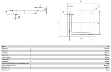 KALDEWEI SANIDUSCH 395 sprchová vanička 80x80 cm, smaltovaná oceľ, bez nožičiek, Perl Effekt 331000013001 Technický nákres