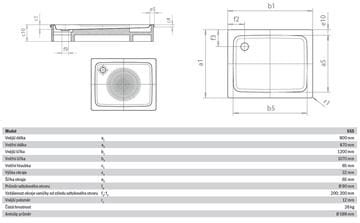 KALDEWEI DUSCHPLAN 555-1 sprchová vanička 80x120 cm, smaltovaná oceľ, bez nosiča, Antislip 448230000001 Technický nákres