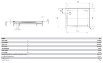 KALDEWEI DUSCHPLAN 554-1 sprchová vanička 75x80 cm, smaltovaná oceľ, bez nosiča 448600010001 Technický nákres