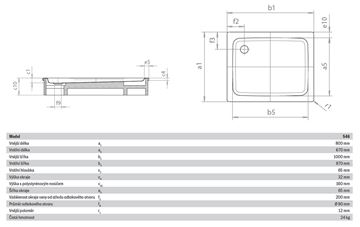 KALDEWEI DUSCHPLAN 546-2 sprchová vanička 80x100 cm, smaltovaná oceľ, s nosičom 440148040001 Technický nákres
