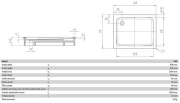 KALDEWEI DUSCHPLAN 546-1 sprchová vanička 80x100 cm, smaltovaná oceľ, bez nosiča, Perl Effekt 440100013001 Technický nákres