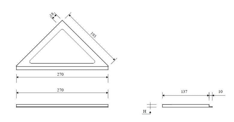 UNIDRAIN CLASSICLINE 2501 rámček 270x193 mm, pre sprchový žľab, kartáčovaná nerez oceľ 2501.0212 Technický nákres