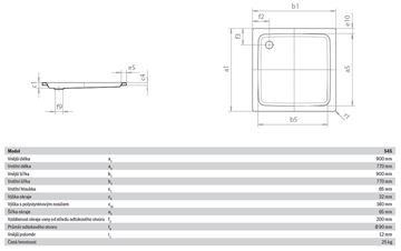 KALDEWEI DUSCHPLAN 545-2 sprchová vanička 90x90 cm, smaltovaná oceľ, s nosičom, Perl Effekt 440348043001 Technický nákres