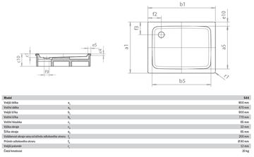 KALDEWEI DUSCHPLAN 544-1 sprchová vanička 80x90 cm, smaltovaná oceľ, bez nosiča 440400010001 Technický nákres
