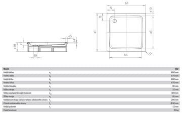 KALDEWEI DUSCHPLAN 542-2 sprchová vanička 80x80 cm, smaltovaná oceľ, s nosičom 440548040001 Technický nákres