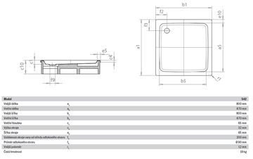 KALDEWEI DUSCHPLAN 542-1 sprchová vanička 80x80 cm, smaltovaná oceľ, bez nosiča 440500010001 Technický nákres