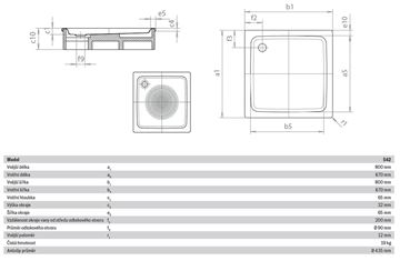 KALDEWEI DUSCHPLAN 542-1 sprchová vanička 80x80 cm, smaltovaná oceľ, bez nosiča, Antislip 440530000001 Technický nákres