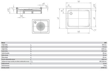 KALDEWEI DUSCHPLAN 420-1 sprchová vanička 90x120 cm, smaltovaná oceľ, bez nosiča, Antislip 432030000001 Technický nákres