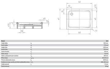 KALDEWEI DUSCHPLAN 419-2 sprchová vanička 90x110 cm, smaltovaná oceľ, s nosičom 431948040001 Technický nákres
