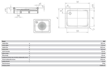 KALDEWEI DUSCHPLAN 418-1 sprchová vanička 90x100 cm, smaltovaná oceľ, bez nosiča, Perl Effekt, Antislip 431830003001 Technický nákres