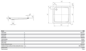 KALDEWEI DUSCHPLAN 392-1 sprchová vanička 100x100 cm, smaltovaná oceľ, bez nosiča, Perl Effekt 440200013001 Technický nákres