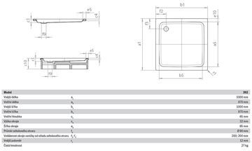 KALDEWEI DUSCHPLAN 392-2 sprchová vanička 100x100 cm, smaltovaná oceľ, s nosičom 440248040001 Technický nákres
