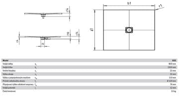 KALDEWEI CONOFLAT 855-1 sprchová vanička 80x150 cm, smaltovaná oceľ, bez nosiča, Perl Effekt 467100013001 Technický nákres